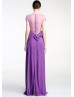 Cap Sleeves Purple Chiffon Sheer Back Unique Evening Dress